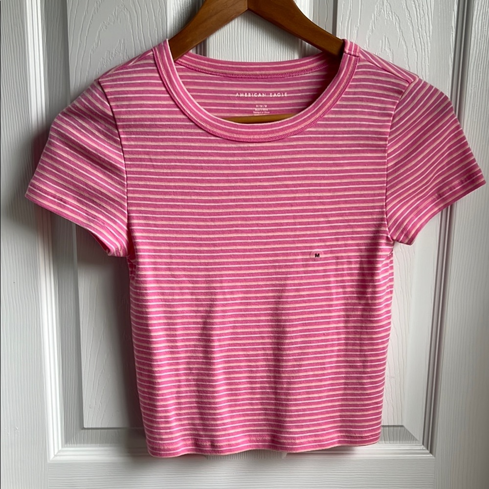 American Eagle Outfitters Pink and White Striped Tee - Picture 3 of 3